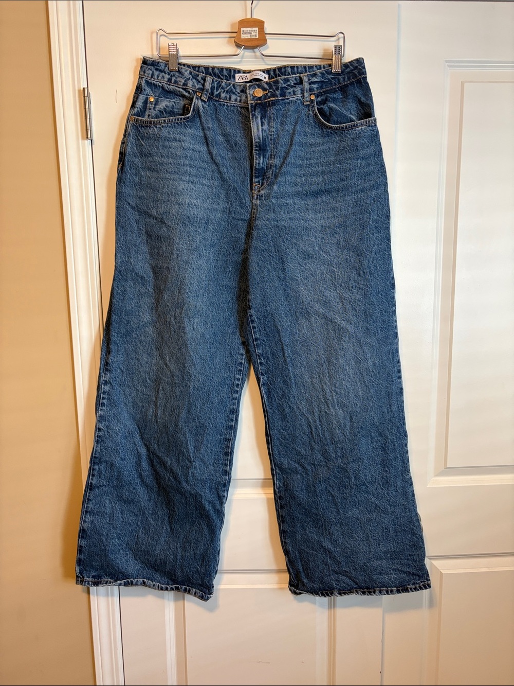 Zara Wide Leg Flare Jeans in Medium Blue Denim